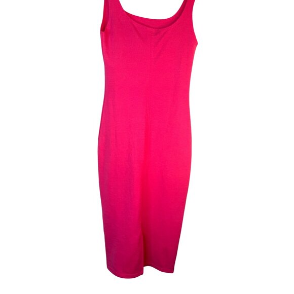 Zara Small Bright Pink Bodycon Dress Sleeveless Scoop Neck Midi Polyester Blend - Picture 6 of 14